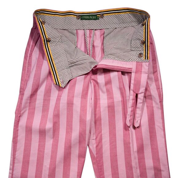 Mens 34 Gurkha Pants Pink Striped Cotton Chino Flat Front Straight Fit Trousers - Picture 4 of 8